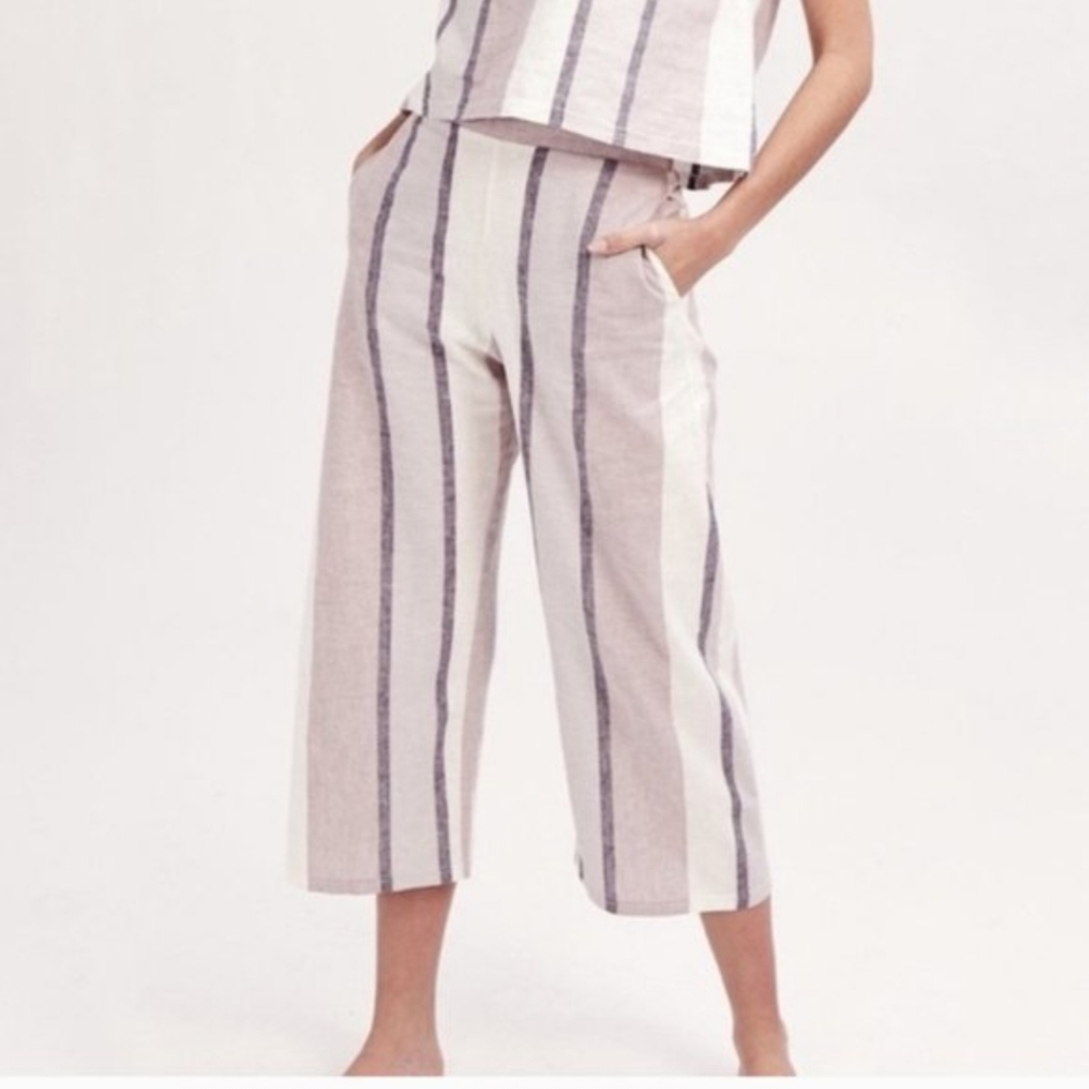 Smash + Tess Sophie Pant Cotton Linen Pastel Striped Wide-leg Cropped Size XS - Picture 2 of 12